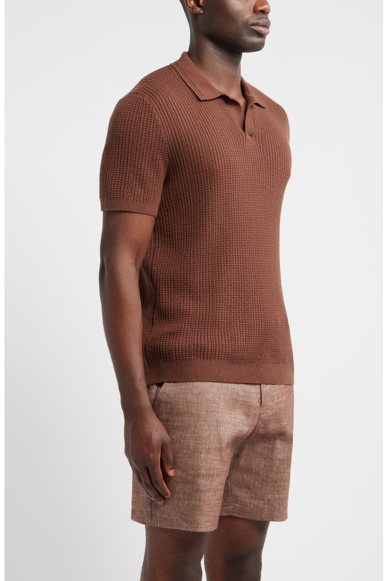 Textured Johnny Collar Cotton & Silk Polo Sweater, Alternate, color, BROWN ROCK
