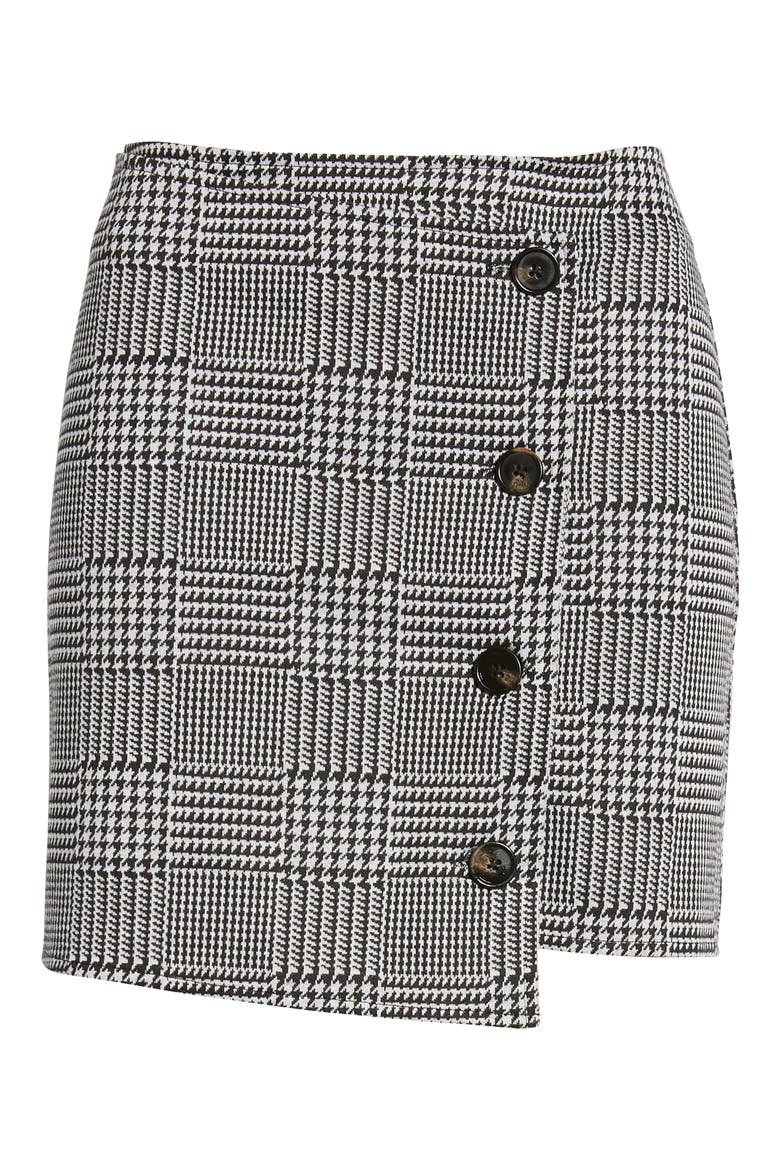 Houndstooth Check Button Wrap Skirt, Alternate, color, PLAID