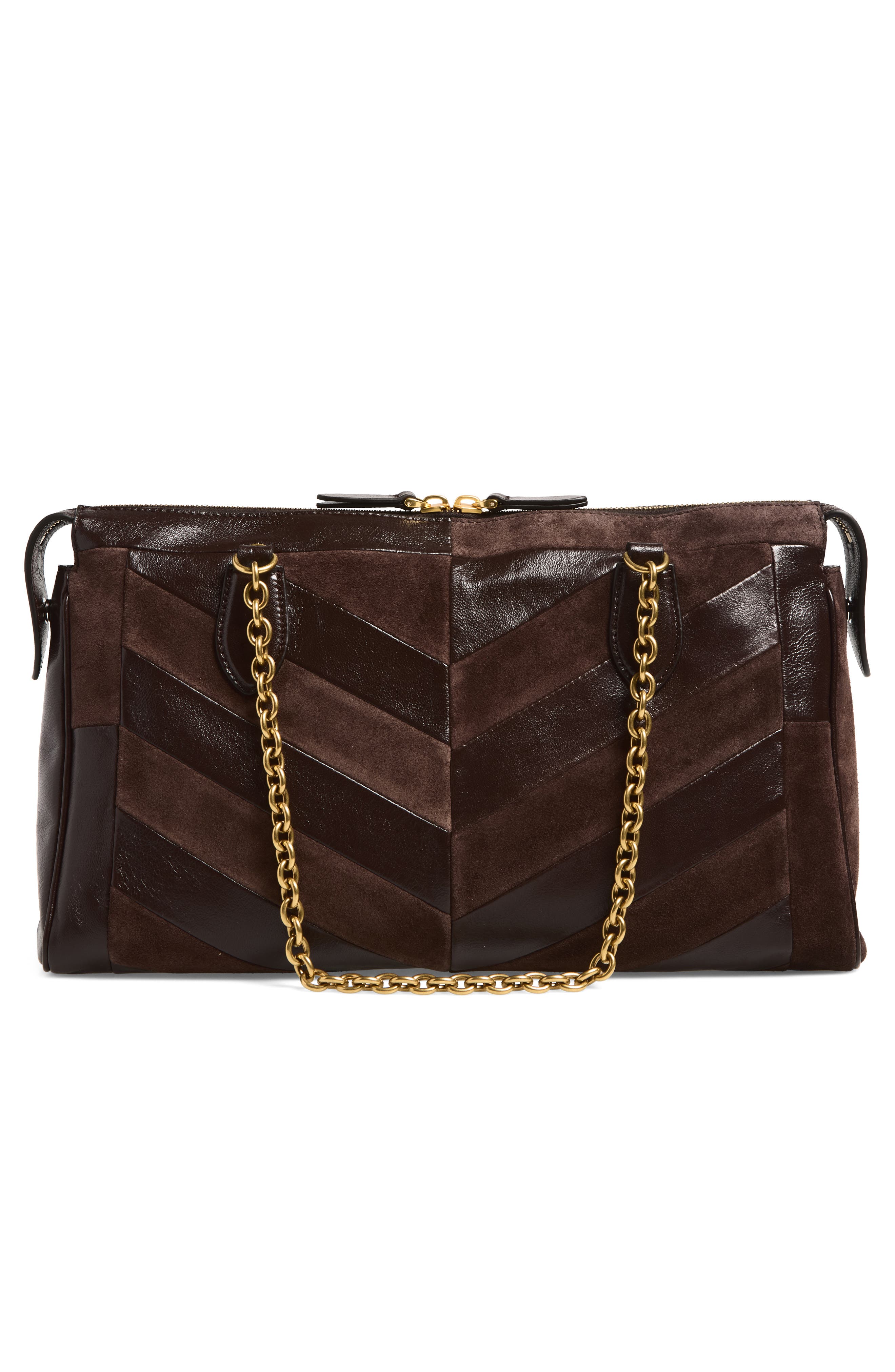 Medium Panthea Leather & Suede Shoulder Bag, Alternate, color, BROWN