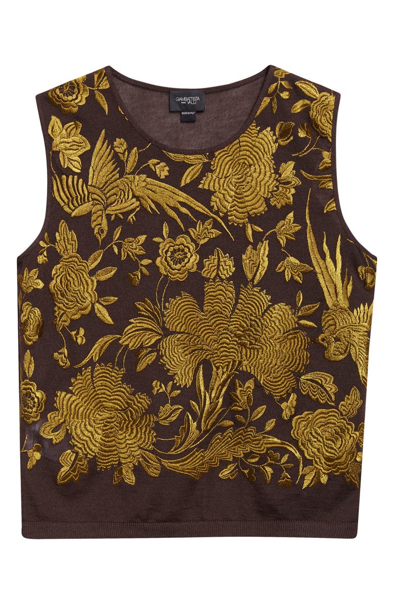 Giambattista Valli Metallic Floral Jacquard Cashmere & Silk Sweater, Alternate, color, Brown