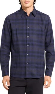 Theory Irving Plaid Cotton Flannel Button-Up Shirt
