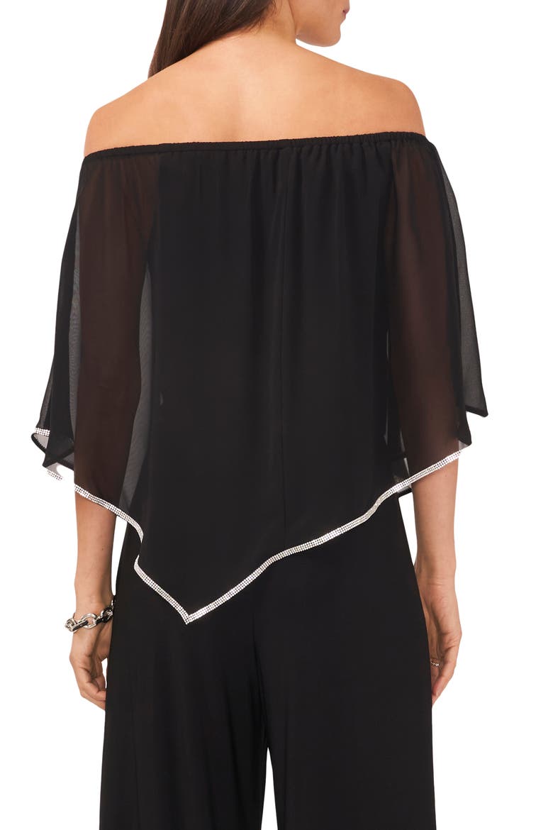 Rhinestone Trim Sheer Poncho, Alternate, color, BLACK
