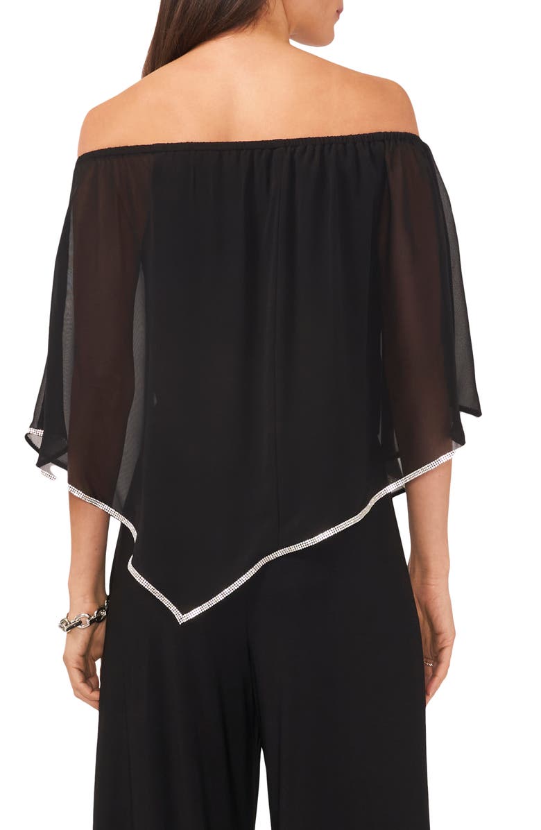 Chaus Rhinestone Trim Sheer Poncho, Alternate, color, Black