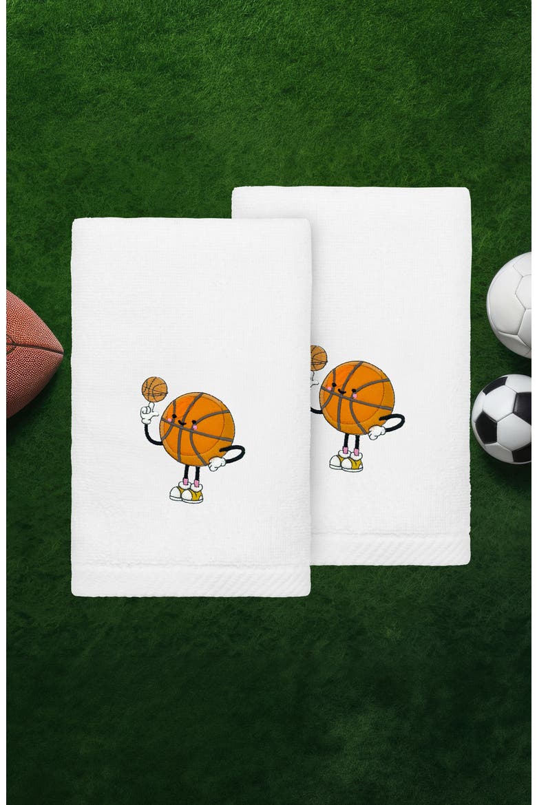 2-Pack Embroidered Hand Towel, Alternate, color, WHITE BASKETBALL