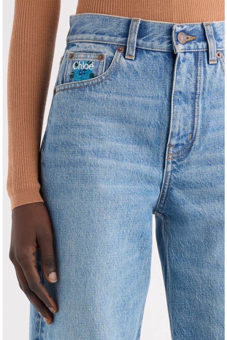Embroidered High Waist Crop Wide Leg Jeans, Alternate, color, INDIAN BLUE