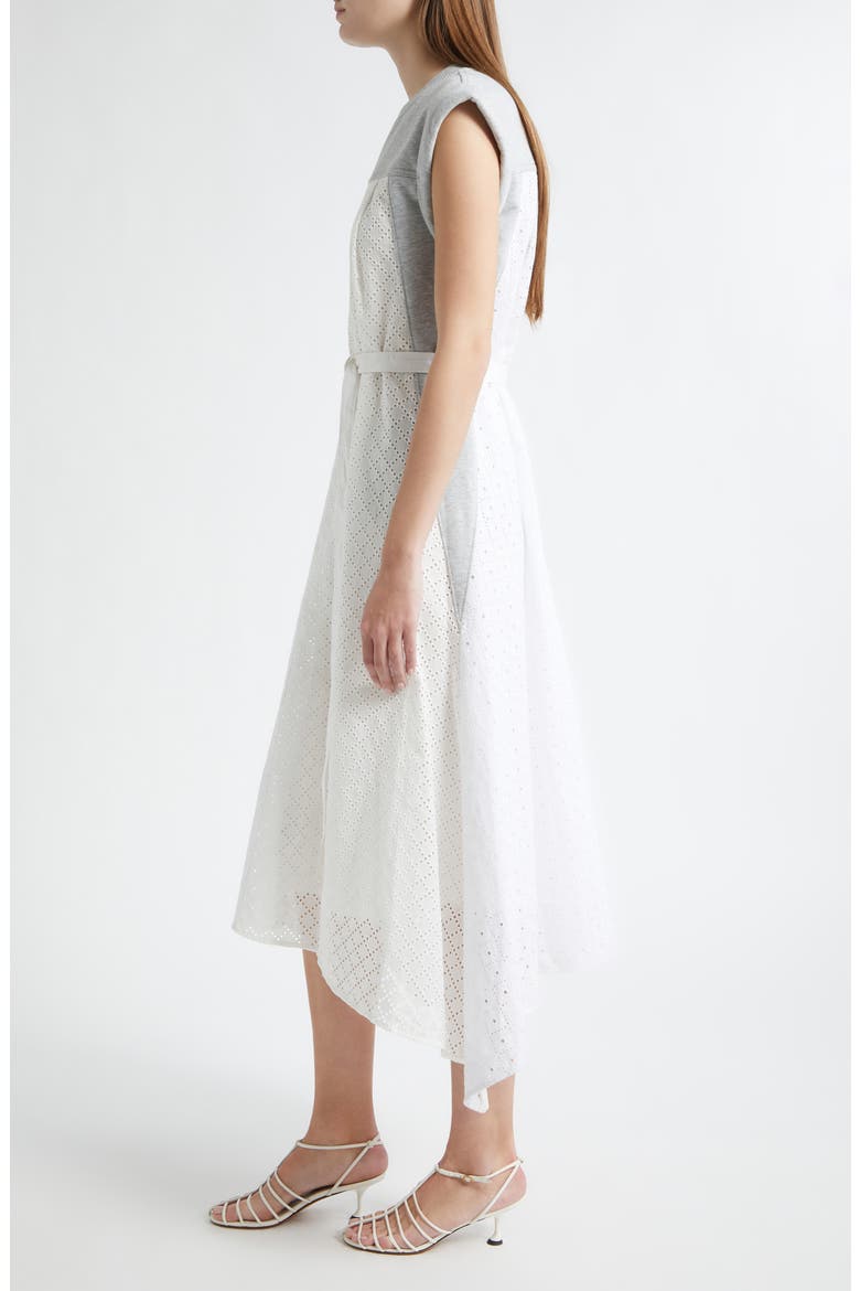 Mixed Media Midi Dress, Alternate, color, LIGHT GREY MELANGE-WHITE