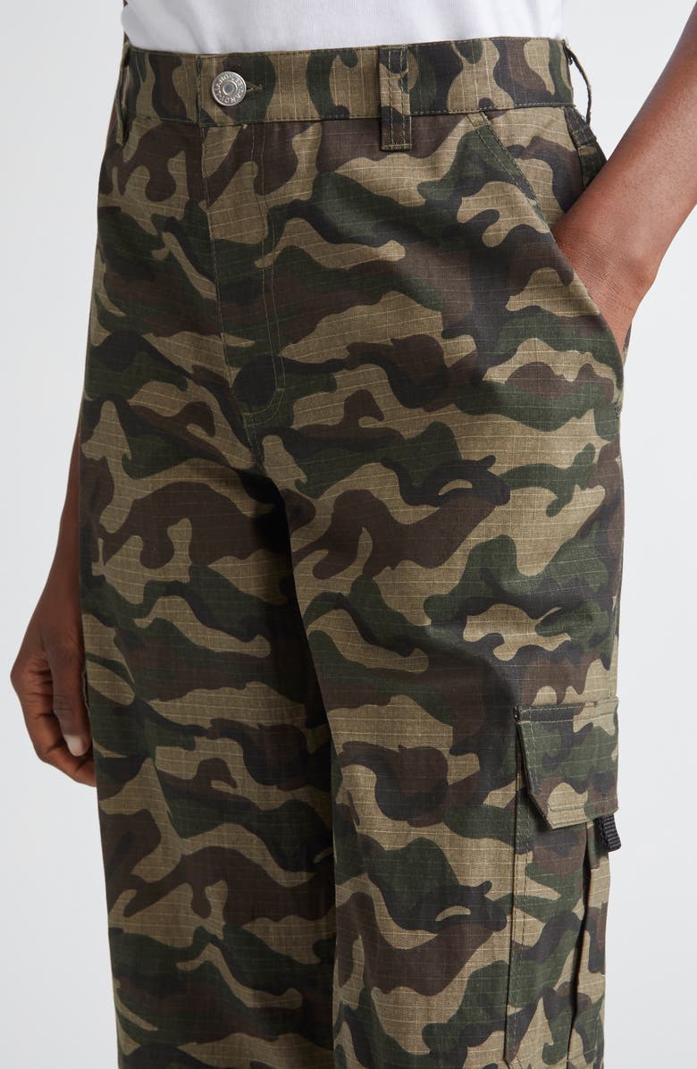 Sandy Liang Sorano Bow Embroidered Wide Leg Camo Cargo Pants, Alternate, color, Green Multi