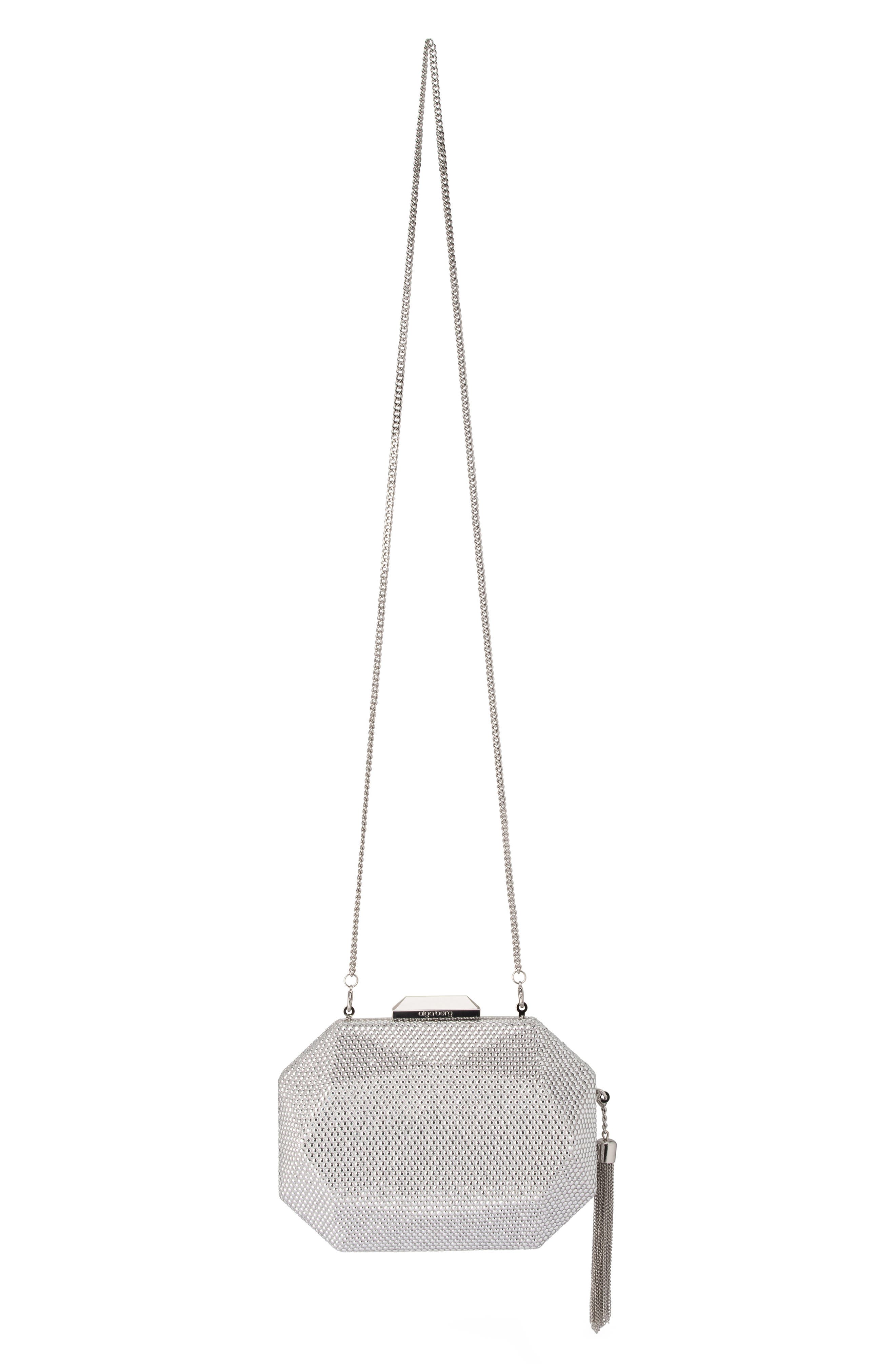 Olga Berg Hotfix Tassel Structured Clutch, Alternate, color, Silver