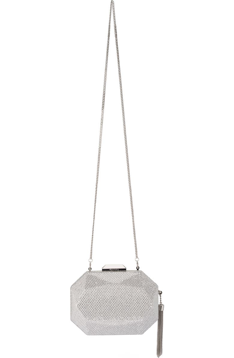 Olga Berg Hotfix Tassel Structured Clutch, Alternate, color, Silver