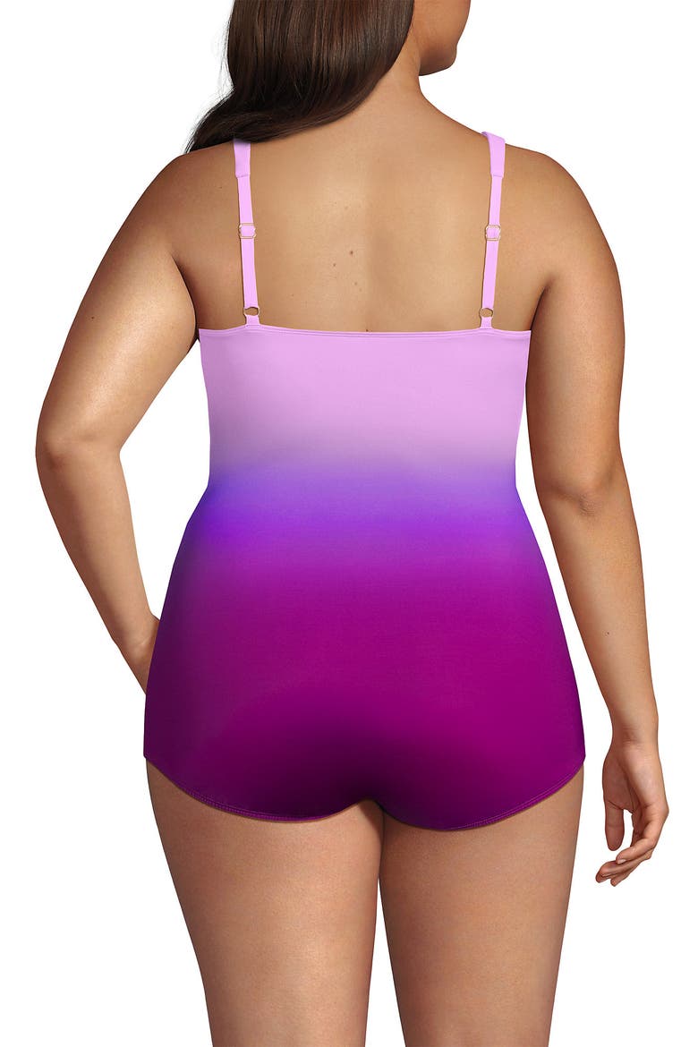 SlenderSuit V-Neck Skirted Low Leg One Piece, Alternate, color, Crimson Rose/Purple Ombre