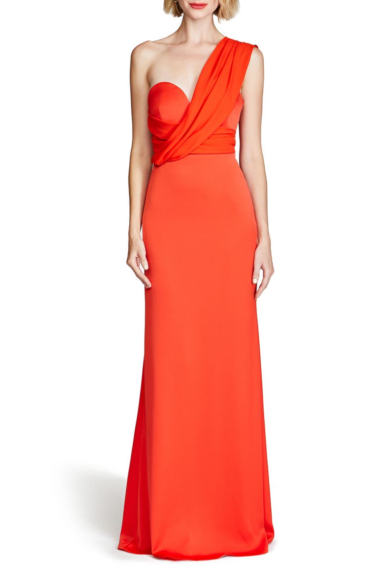 Roselle One-Shoulder Cotton Blend Crepe Gown, Main, color, ORANGE SPICE