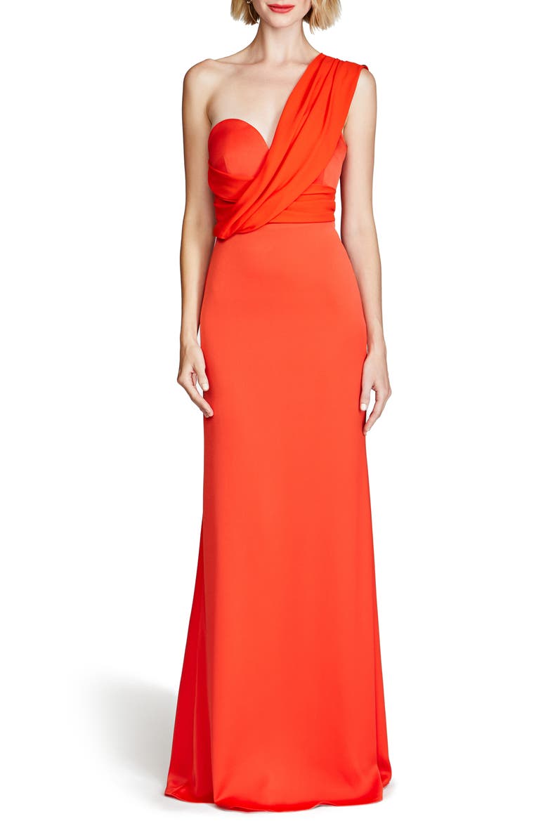 HALSTON Roselle One-Shoulder Cotton Blend Crepe Gown, Main, color, Orange Spice