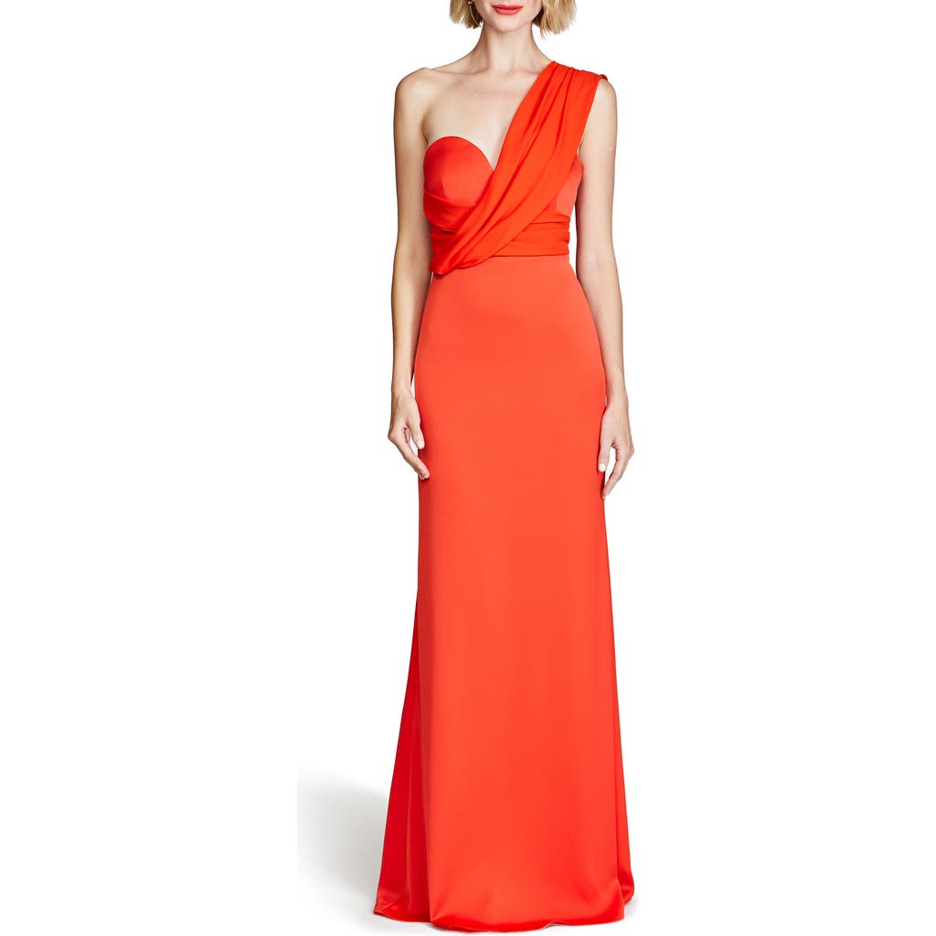 HALSTON HALSTON ROSELLE ONE-SHOULDER COTTON BLEND CREPE GOWN