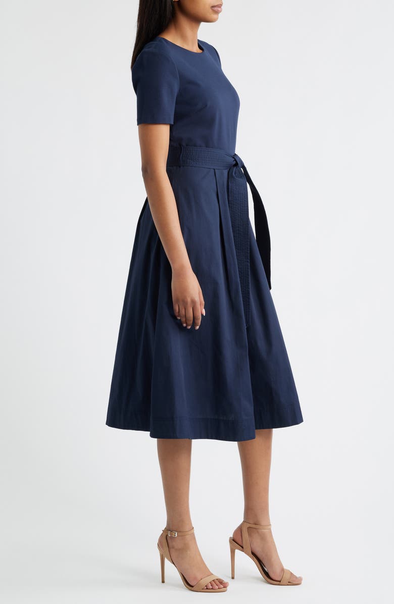 Eliza J Bow Detail Midi Dress, Alternate, color, Navy