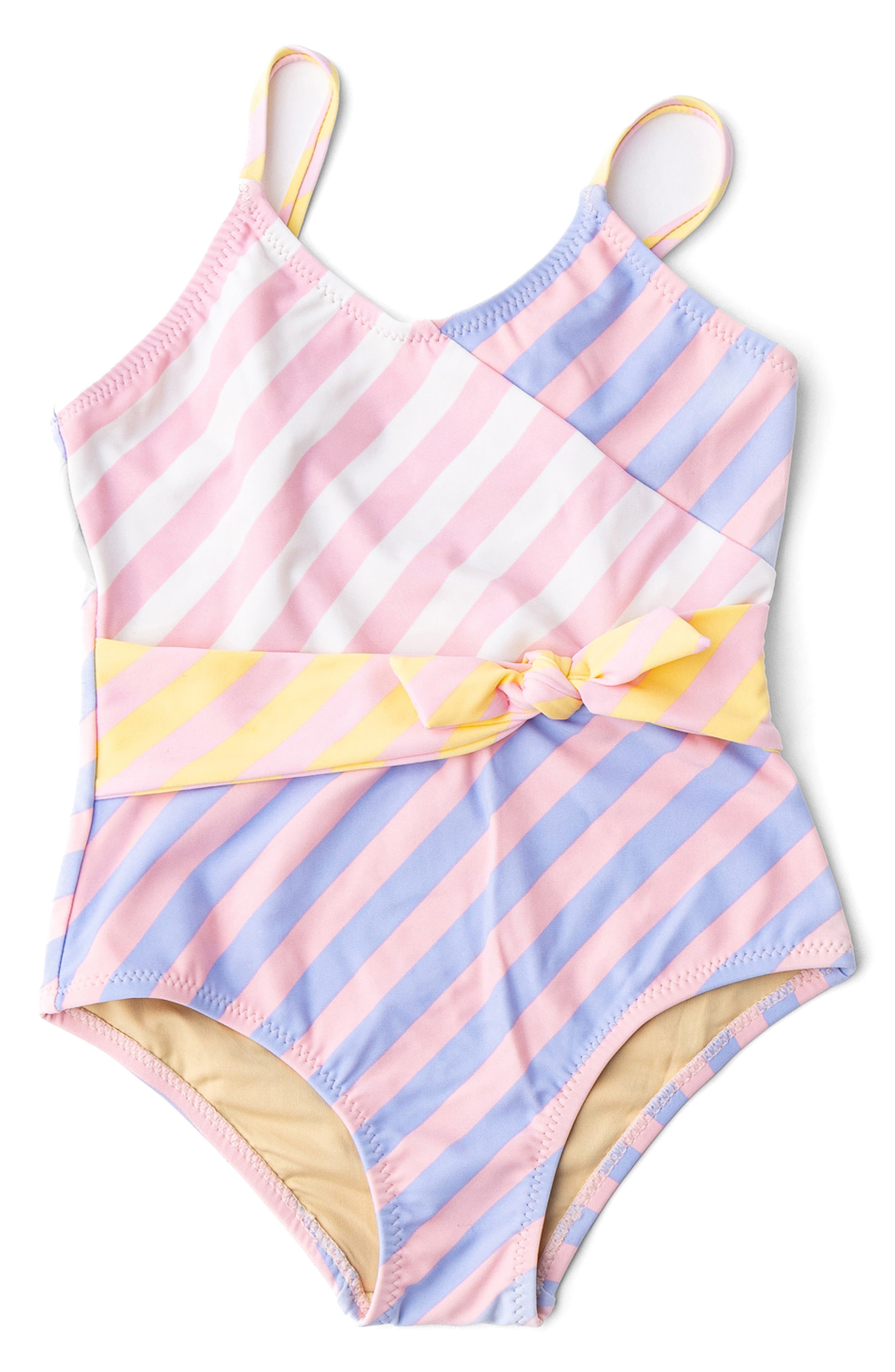 Shade Critters Kids' Pastel Stripe Faux Wrap One-Piece UPF 50+ Swimsuit