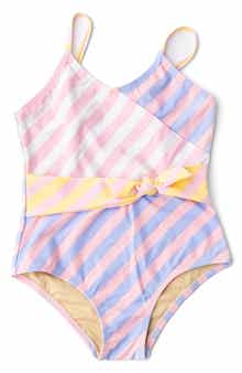 Shade Critters Kids' Pastel Stripe Faux Wrap One-Piece UPF 50+ Swimsuit
