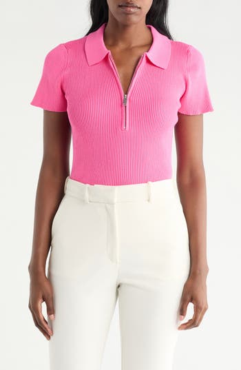 Cyrus Quarter Zip Polo In Pink
