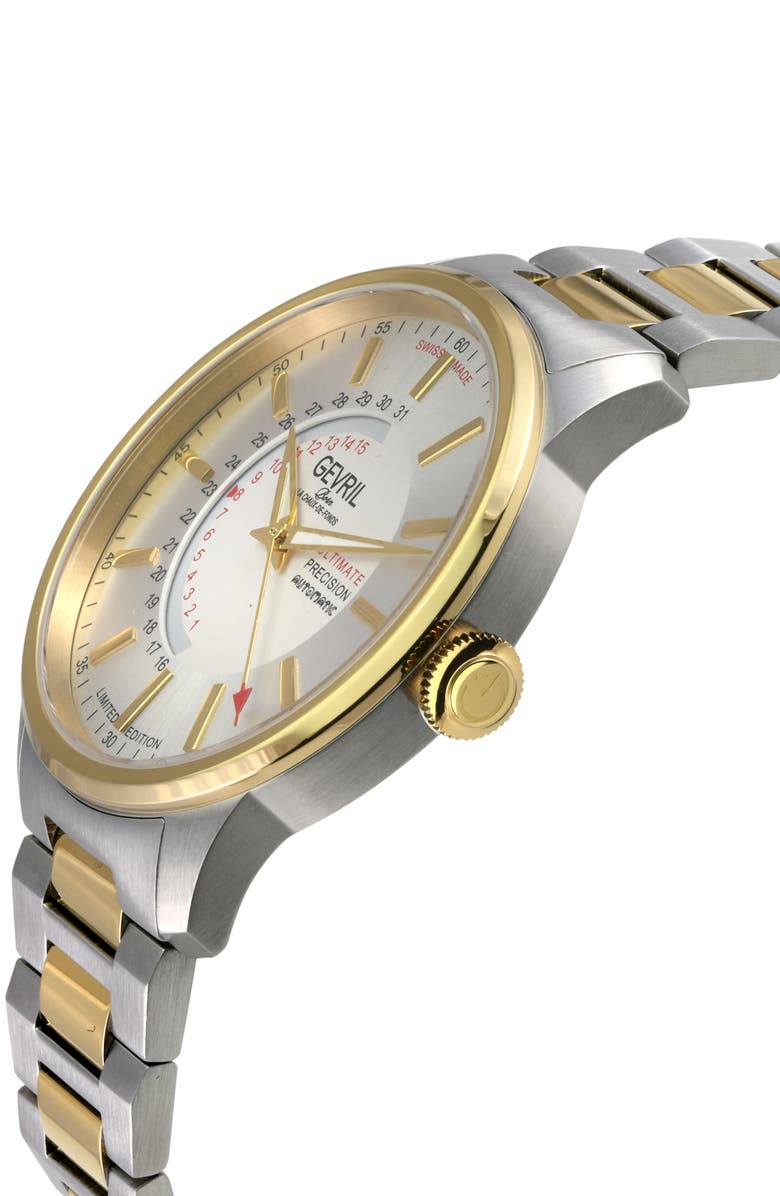 GEVRIL Guggenheim Automatic Bracelet Watch, 44mm, Alternate, color, Two Tone Stainless Steel