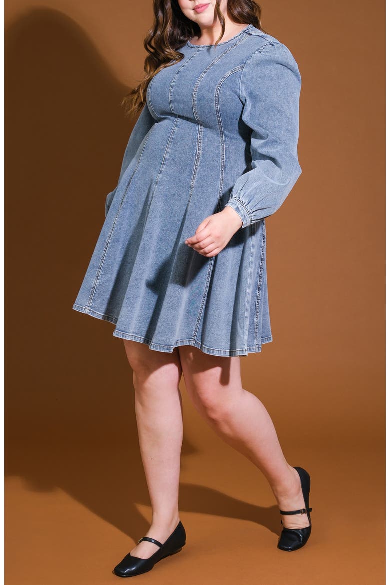 Washed Denim Long Sleeve Minidress, Alternate, color, BLUE ACID