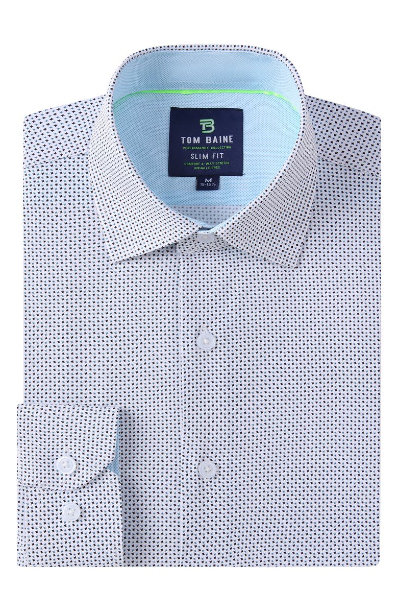 TOM BAINE Regular Fit Performance Stretch Long Sleeve Button Front Shirt, Alternate, color, White