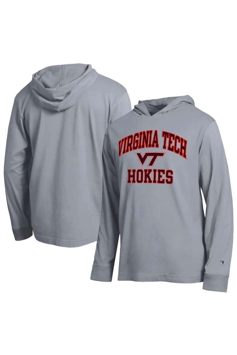 Men's Champion  Heather Gray Virginia Tech Hokies High Motor All-Star Long Sleeve Hooded T-Shirt, Main, color, Heather Gray