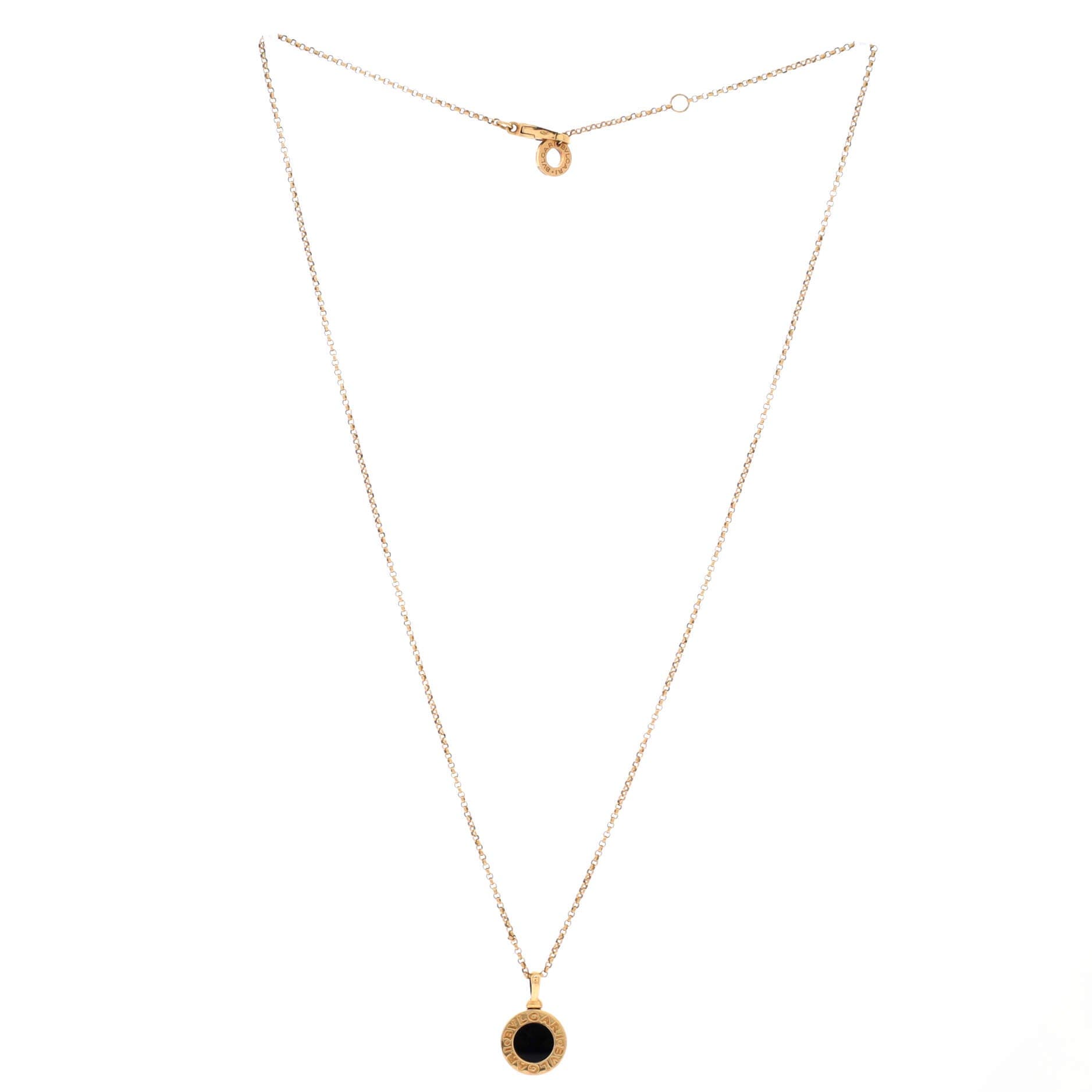 Bvlgari Bvlgari Pendant Necklace 18K Yellow Gold with Onyx, Alternate, color, Metallic Gold