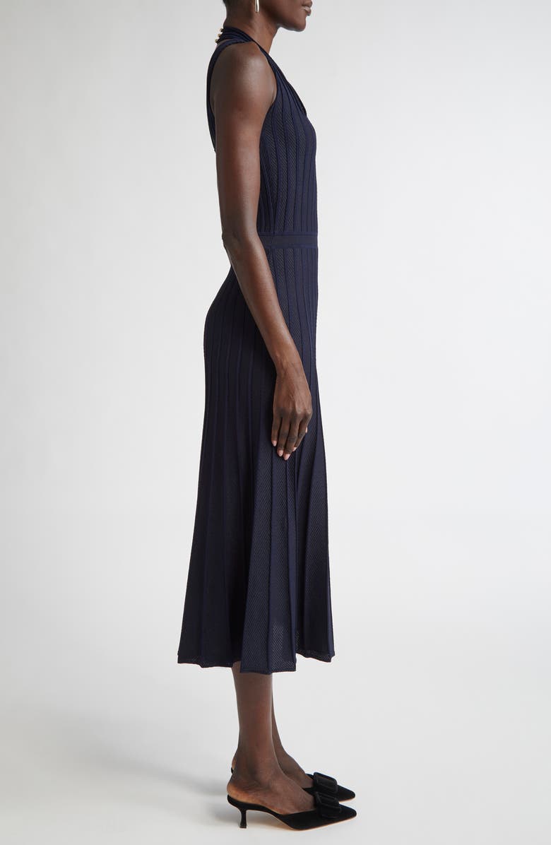 ST. JOHN Diagonal Knit Fit & Flare Dress, Alternate, color, Navy