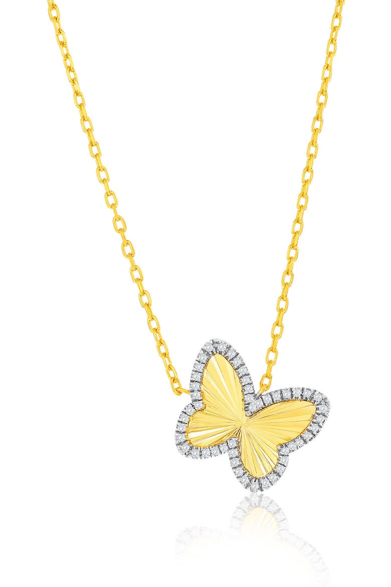 Butterfly CZ Pendant Necklace, Main, color, GOLD
