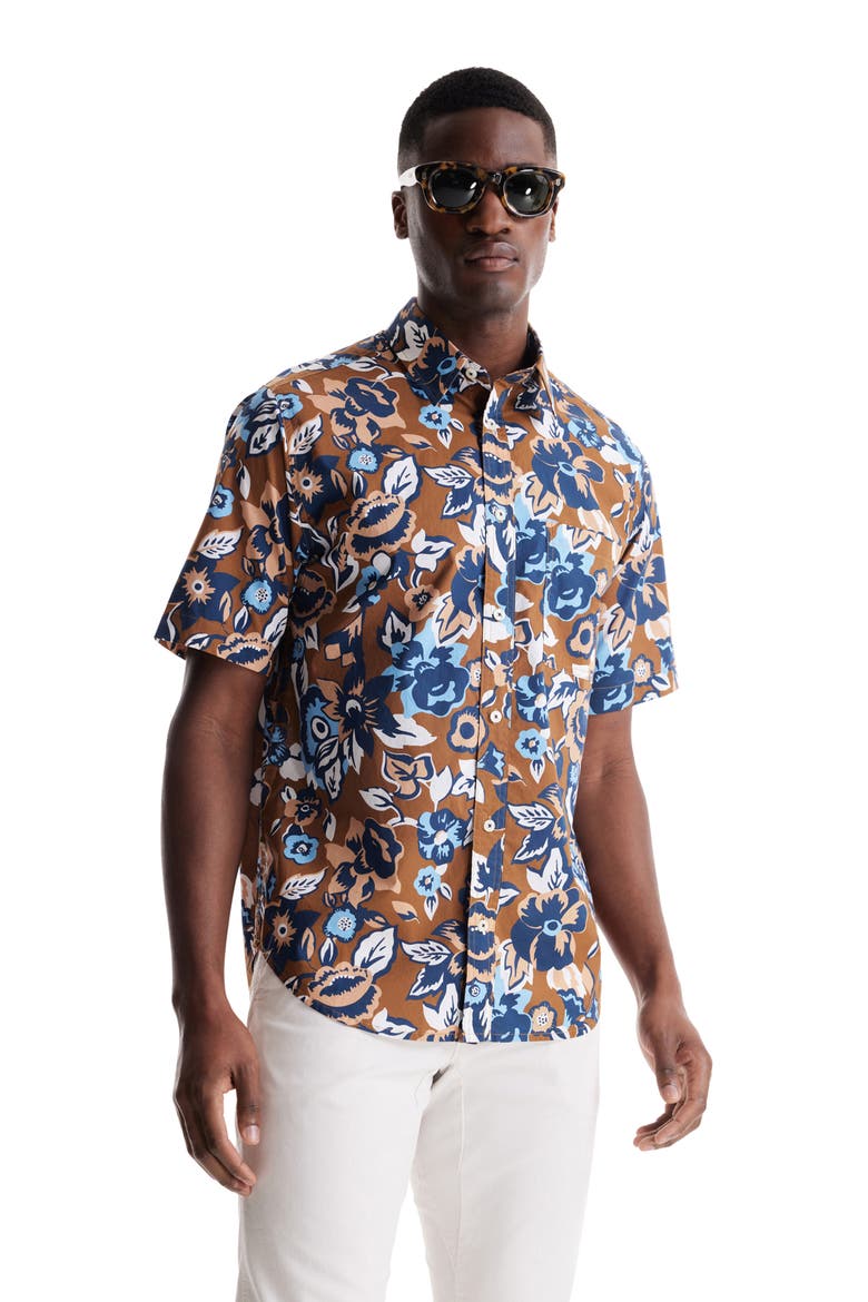 Soft Oversize Point Collar Poplin Shirt, Alternate, color, BRONZE ALOHA POP PRINT