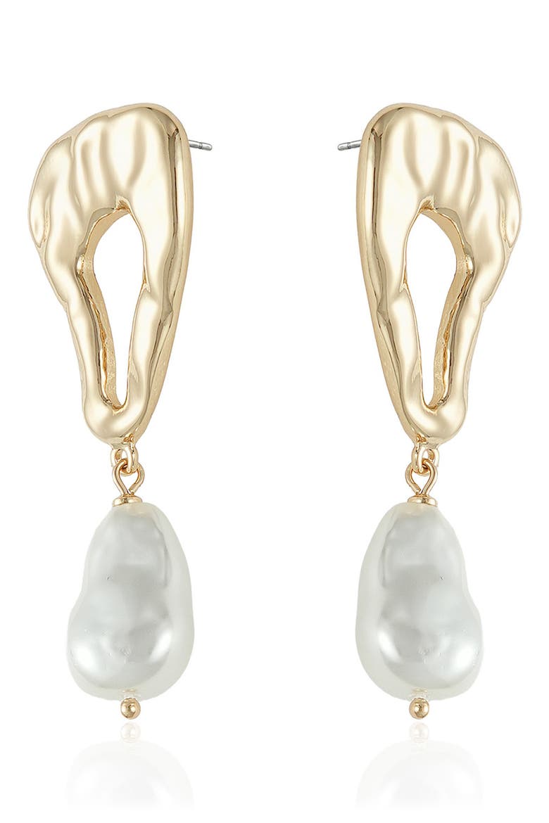 Abstract Imitation Pearl Drop Earrings, Alternate, color, GOLD