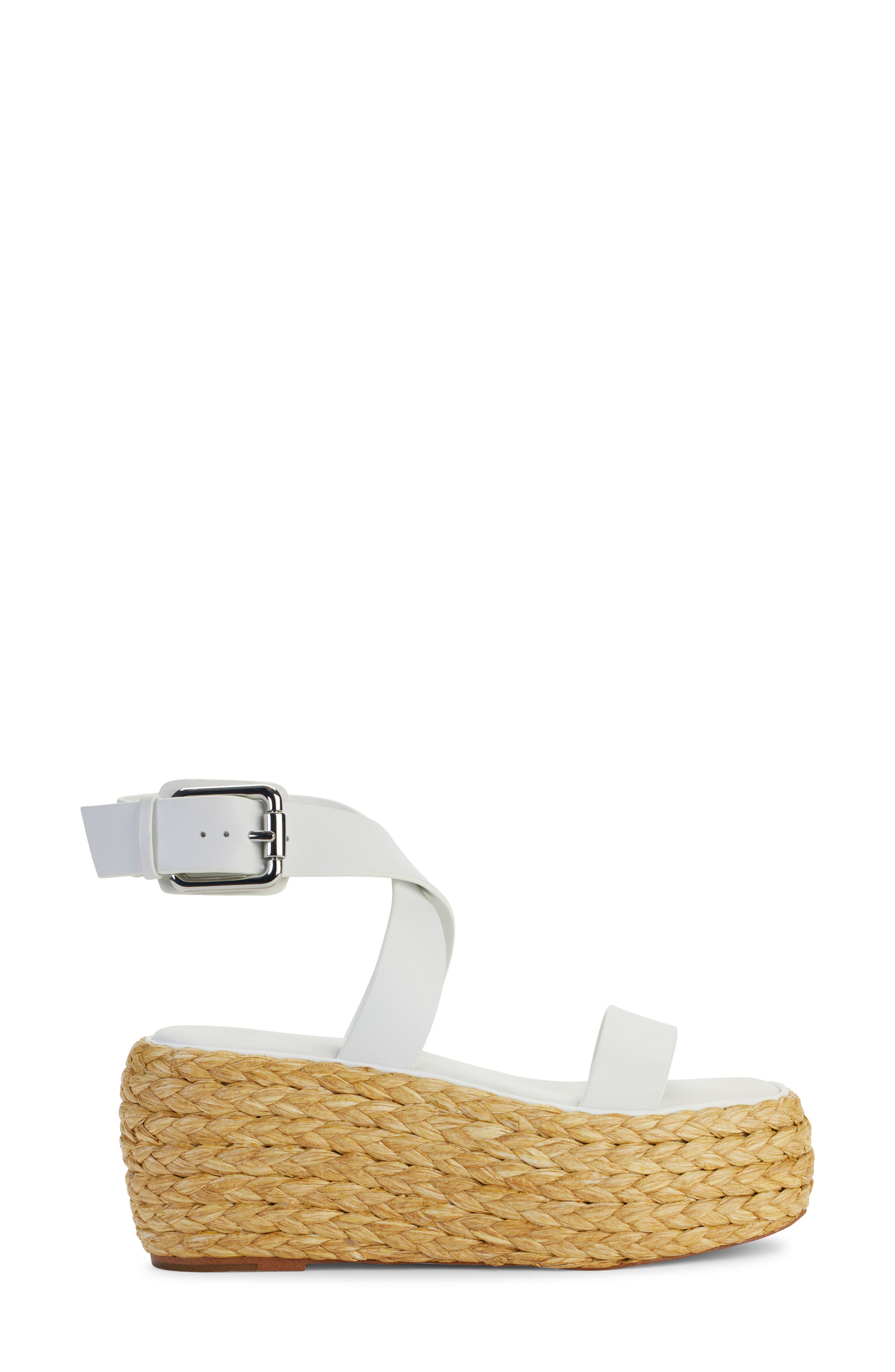 PURE Donna Karan Lolah Ankle Strap Raffia Platform Sandal, Alternate, color, Optic Whit