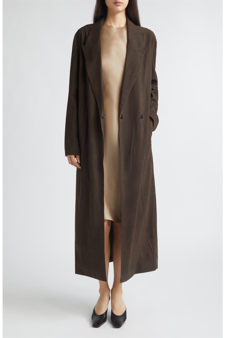 Cocoa Faux Suede Wrap Coat, Alternate, color, DARK BROWN