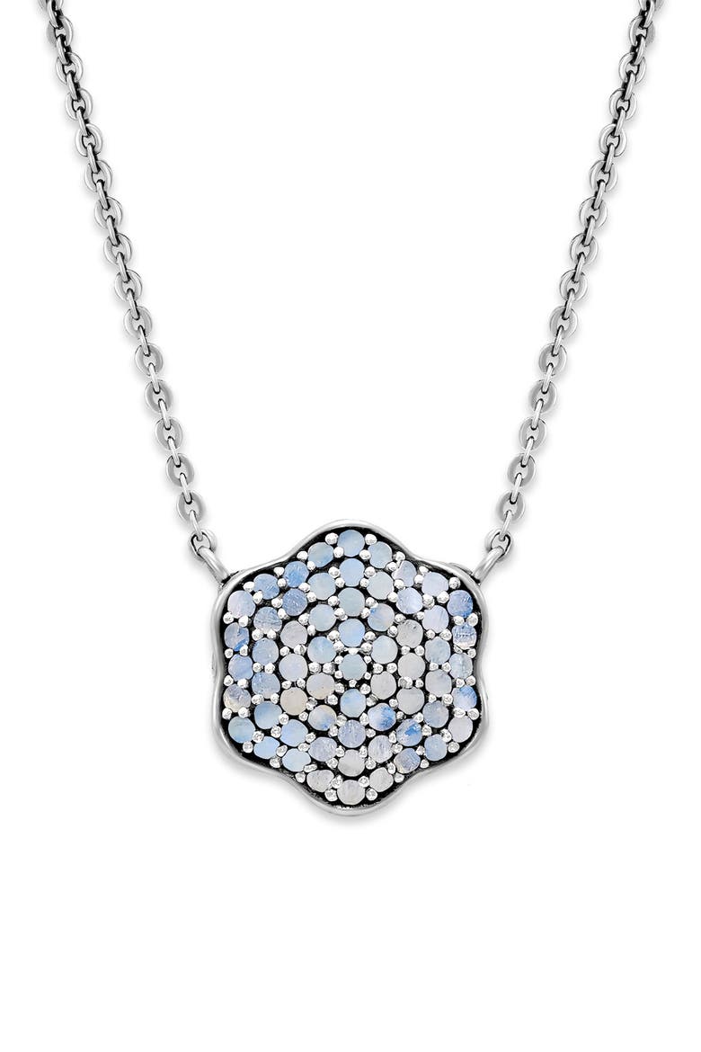 Pavé Moonstone Flower Pendant Necklace, Main, color, WHITE
