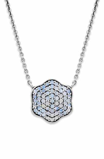 Pavé Moonstone Flower Pendant Necklace