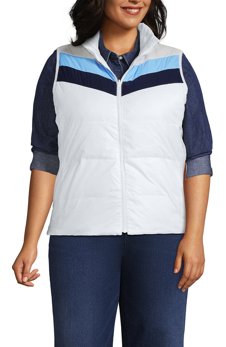 Lands' End Wanderweight Reversible Packable Down Vest, Alternate, color, White/Blue Colorblock