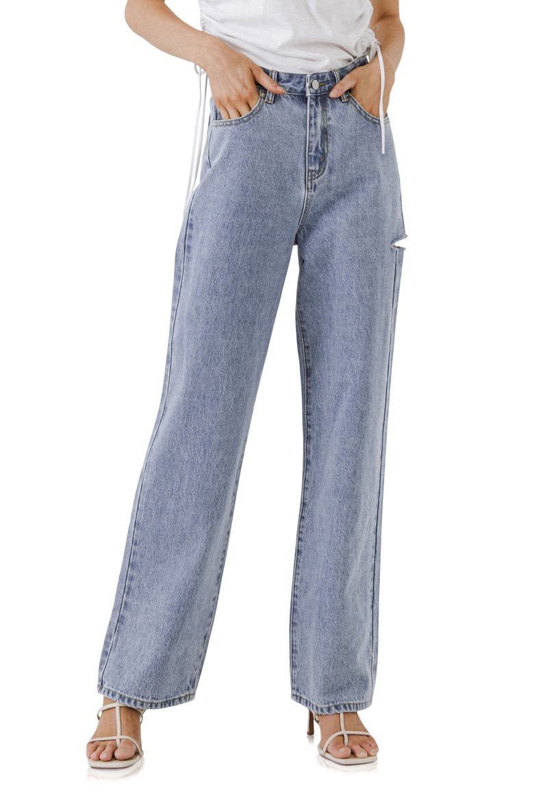High Waist Cutout Detail Jeans, Main, color, DENIM