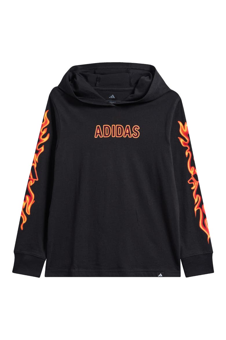 Kids' Flame Graphic Long Sleeve Hooded T-Shirt, Main, color, BLACK/ RED