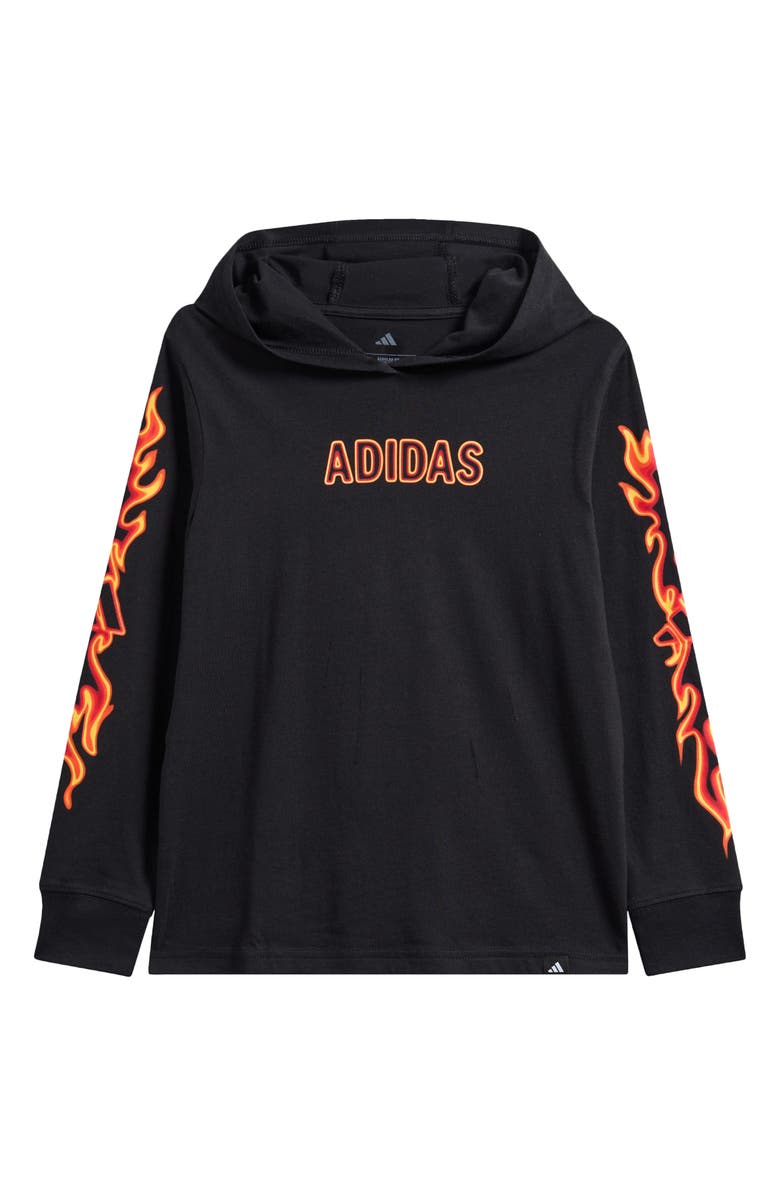 adidas Kids' Flame Graphic Long Sleeve Hooded T-Shirt, Main, color, Black/ Red