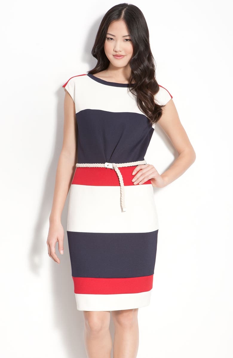 Maggy London Techno Stretch Colorblock Jersey Sheath Dress, Main, color, 