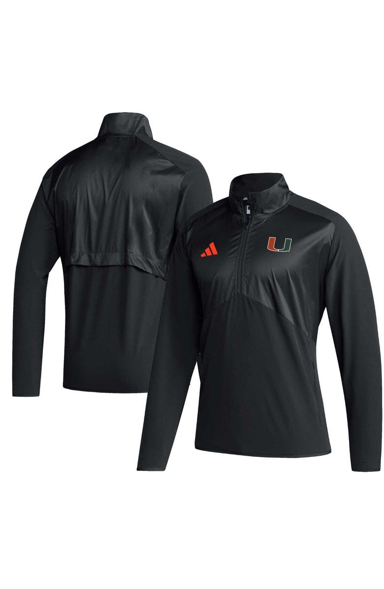 adidas Men's adidas Black Miami Hurricanes Sideline AEROREADY Raglan Sleeve Quarter-Zip Jacket, Main, color, Black