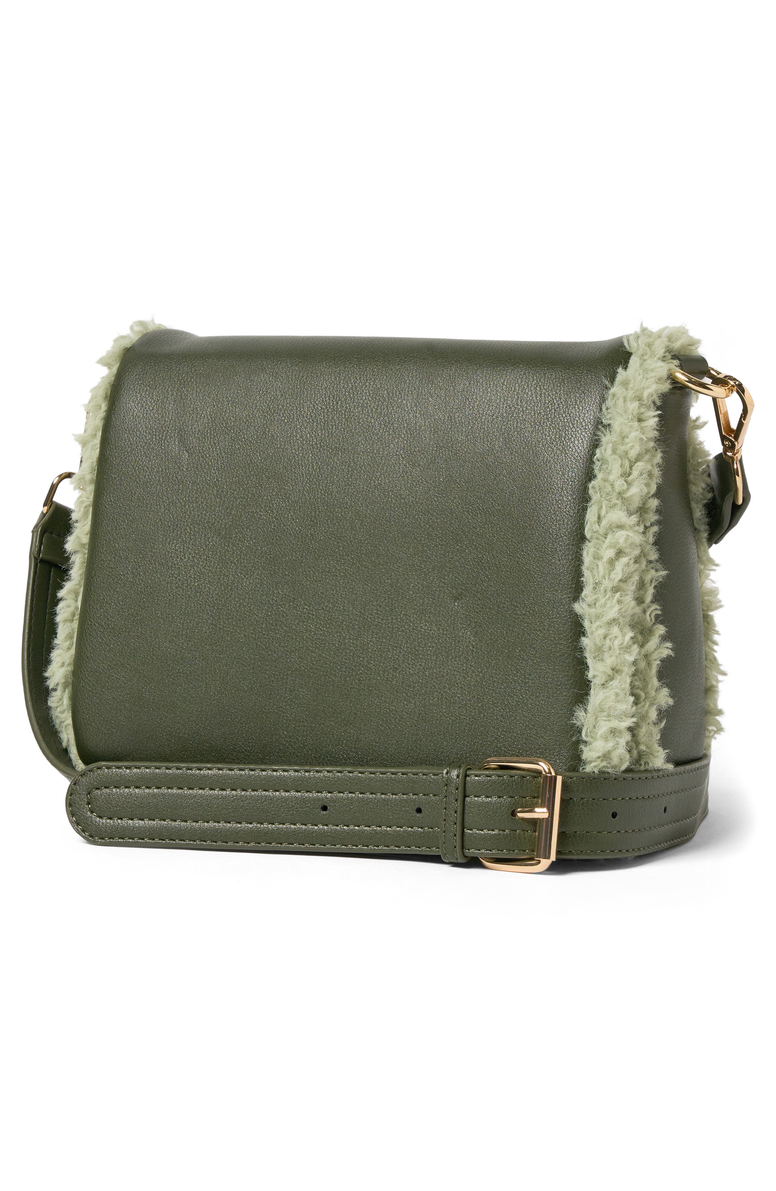 Faux Shearling Flap Crossbody Bag, Alternate, color, OLIVE