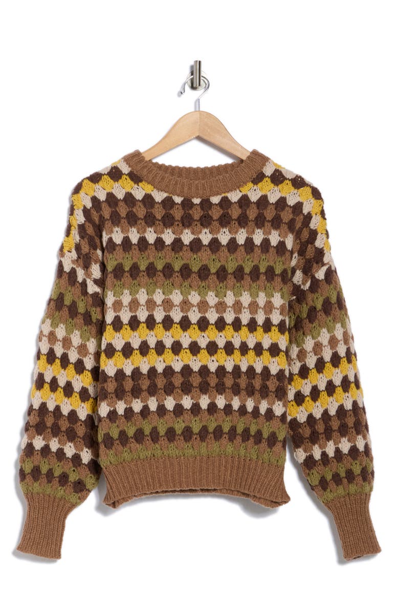 Blu Pepper Multi Color Knit Sweater, Alternate, color, Brown Multi