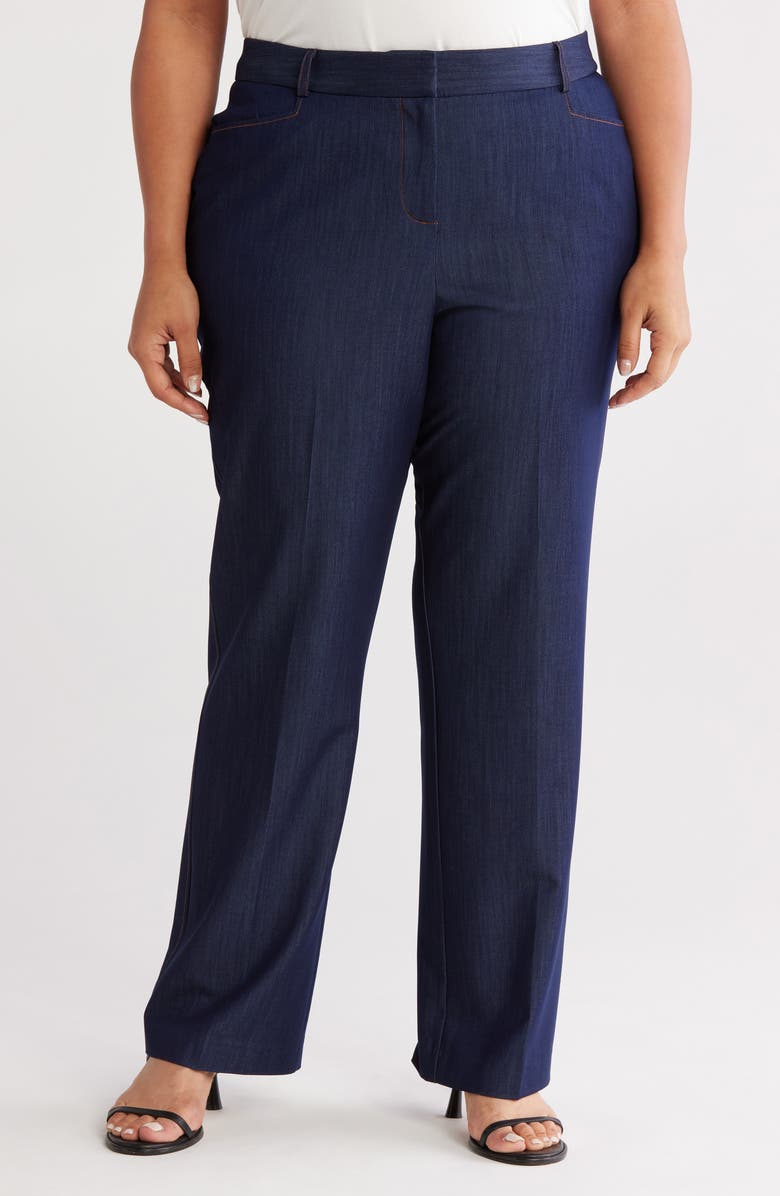 Tahari ASL Denim Trousers, Main, color, Denim