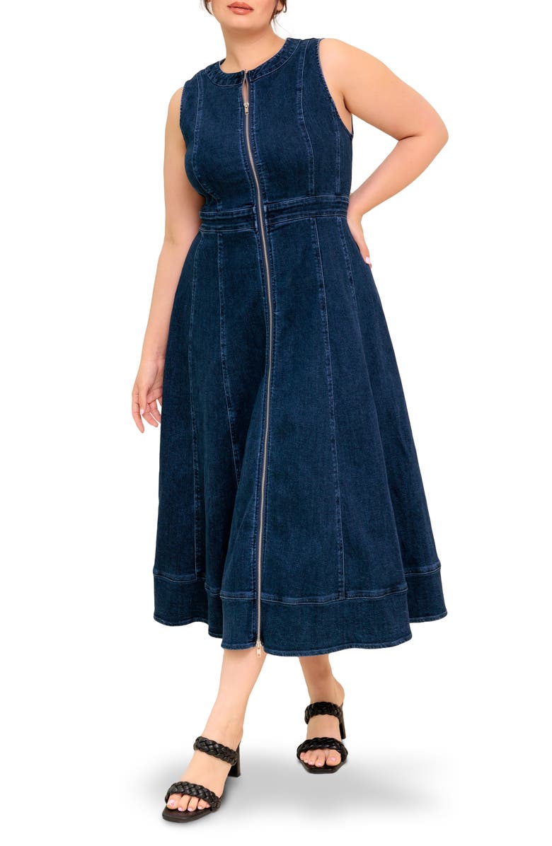 FLYING TOMATO Zip Front Denim Maxi Dress, Main, color,