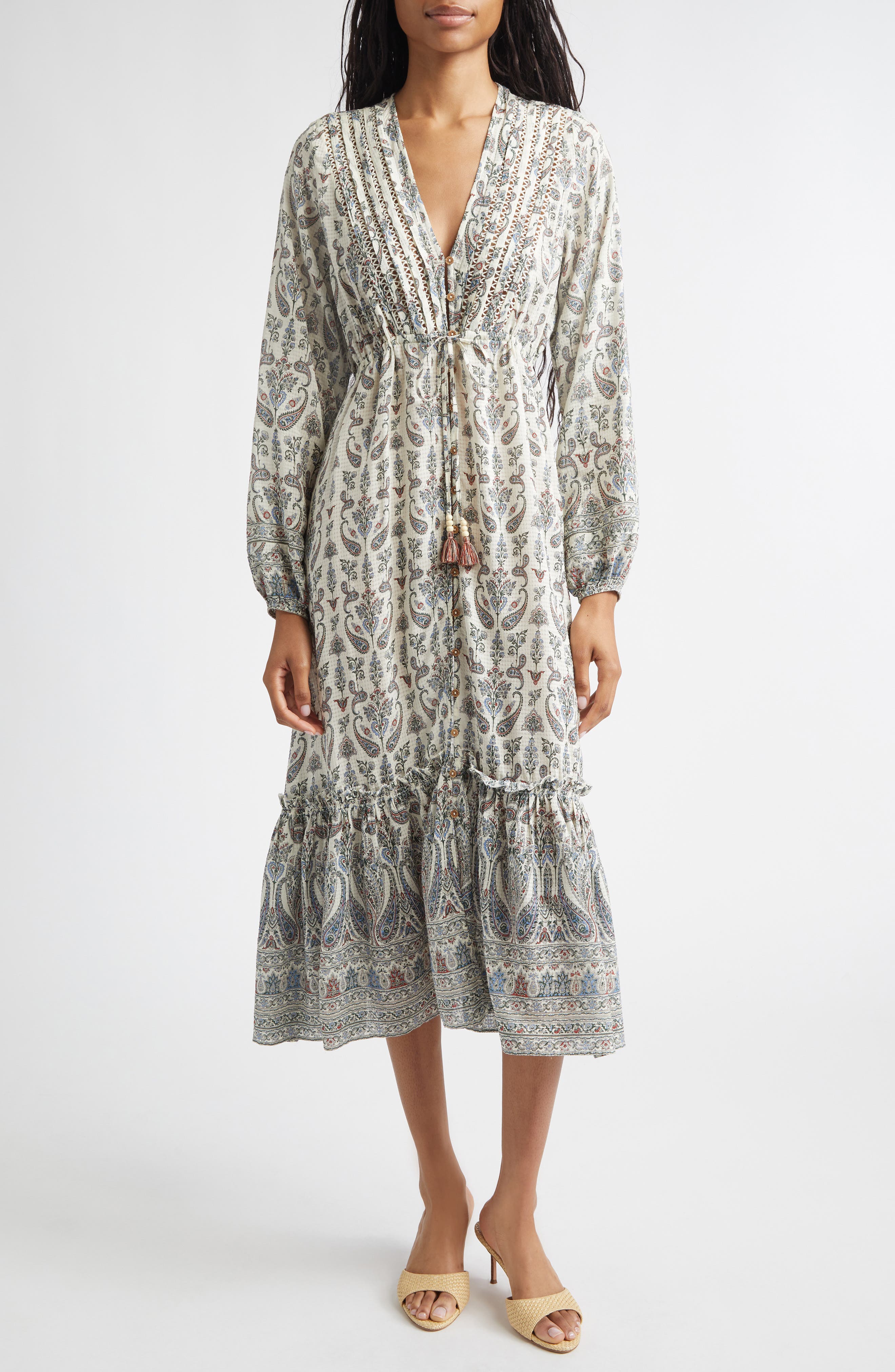 Paisley Tie Waist Midi Dress