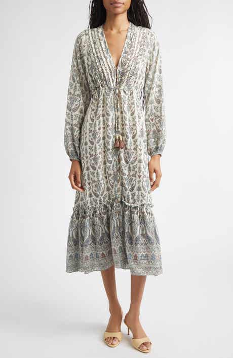 Paisley Tie Waist Midi Dress