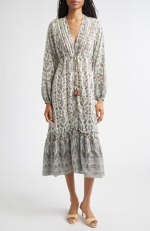 Veronica Beard Paisley Tie Waist Midi Dress In Gray