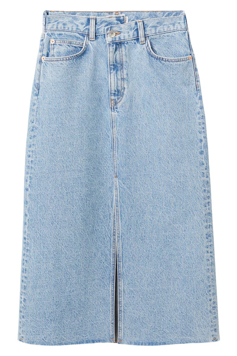 Front Slit Nonstretch Cotton Denim Skirt, Alternate, color, MEDIUM BLUE