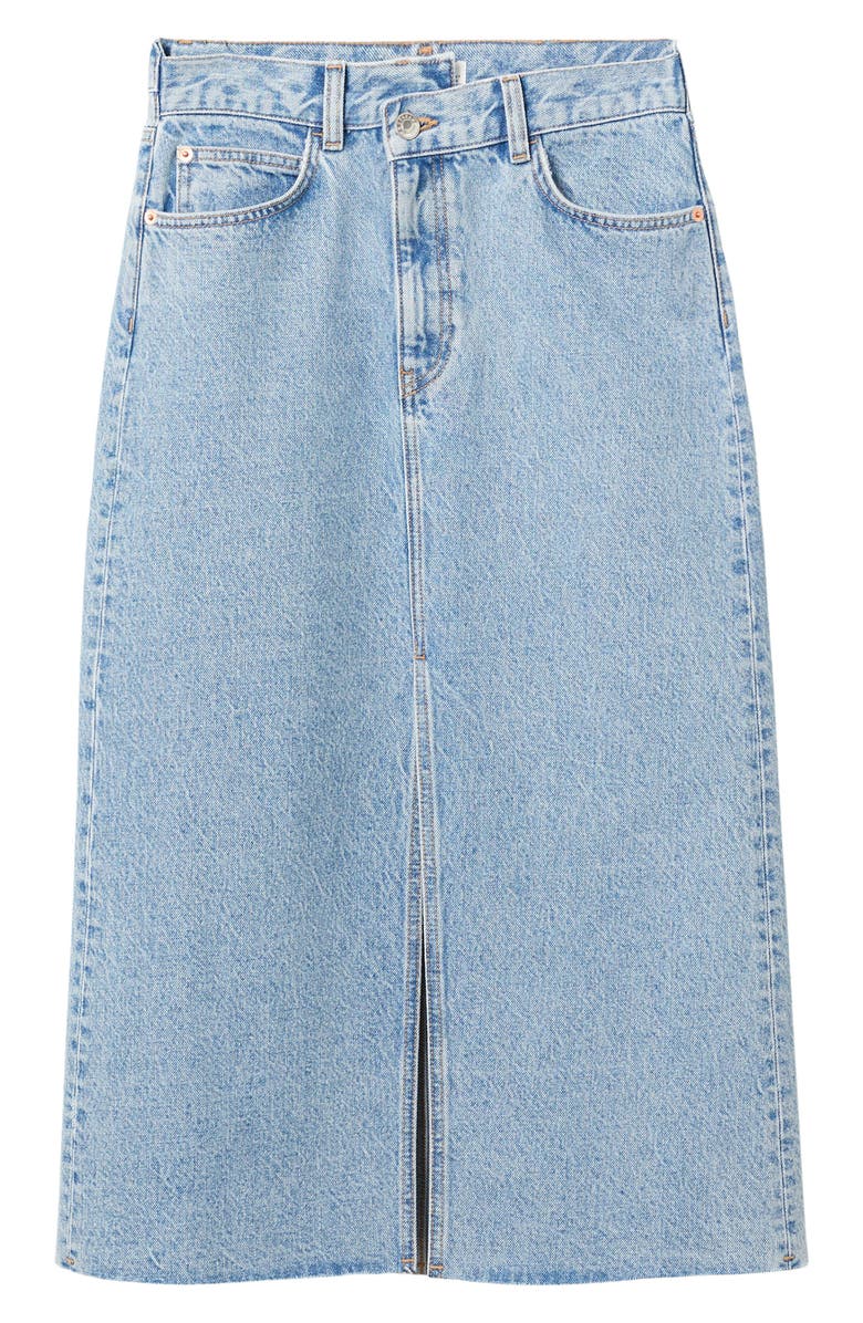 MANGO Front Slit Nonstretch Cotton Denim Skirt, Alternate, color, 