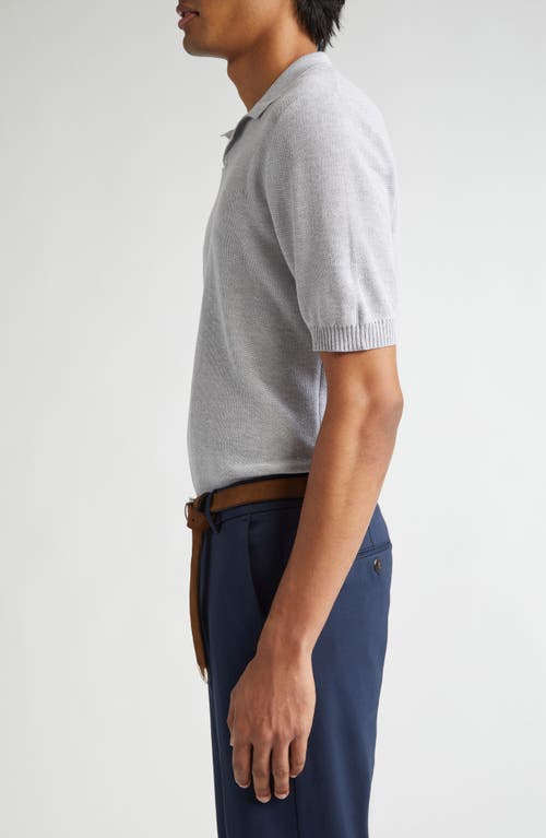 Eleventy Short Sleeve Polo Sweater In Light Melange Grey